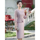 Saimandie's daughter's engaged mother's wedding dress, high-end light luxury young style cheongsam, wedding wedding dress, mother-in-law dress, purple pink, three-quarter sleeves, L recommended 100-110 Jin Jin equals 0.5 kg