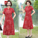 Pierre Cardin cheongsam women's mid-length summer women's wear 2025 new middle-aged mother short-sleeved cheongsam dress improved retro dress 698 green XL recommended 90-110Jin Jin equals 0.5 kg
