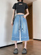 Jingluoya Fat mm Large Size Denim Cropped Pants Women's Medium Pants Summer Thin Wide Legs Loose Tight High Waist Slimming 200 Jin Jin equals 0.5 kg 6629 Blue Cropped Jeans 4XL Recommended 161 Jin Jin equals 0.5 kg -180 Jin Jin equals 0.5 kg