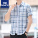 
Romon 2025 summer men's short-sleeved slim shirt Korean style trendy and versatile men's handsome top casual plaid shirt ZZ829 blue M 90-108Jin [Jin equals 0.5 kg]