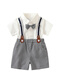 Xin Yueqing one-year-old dress children's clothing children's bow tie shirt overalls suit boys campus Children's Day performance park clothing B1905 top + pants + bow tie + suspenders 73 73CM