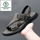 Holzspecker Echtes Leder Kuhläppchen Neue Stil Herren echtes Leder Dicke Sohle Kleidung-resistente Sandalen Anti-Rutsch-Strandschuhe Weiche Sohle Dual-Purple-Sandalen Männer grau 9923 38