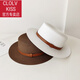 Clolv kiss2026 Französischer Flat-Top-Strohhut für Damen im Retro-Stil im britischen Stil, der das Gesicht zeigt, kleiner Sommer-Sonnenschutz, Sonnenschutz, Strand-Urlaubsstil, Hut, beige, verstellbar