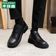Mulinsen Zapatos de hombre Primavera y verano Zapatos de cuero transpirables para hombres Capa superior negra Zapatos de vestir versátiles de piel de vaca Zapatos Derby de moda con suela suave Zapato de cuero negro Talla 40, elija una talla más grande para pies gordos