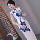 Pierre Cardin new Chinese blue and white porcelain cheongsam dress long 2025 new improved catwalk performance young style high-end temperament Blue Qing CX0033 XL double-layer fabric, soft, comfortable and smooth