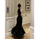 Chuangjingyi chooses fishtail skirt dress, new Chinese style national style black improved cheongsam dress for women summer sexy evening dress fishtail bag Picture color S