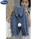 Disney (Disney) children's denim overalls, spring and autumn rabbit ears, stylish and cute casual pants for boys and girls, denim blue rabbit ears overalls 90 cm
