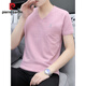 Pierre cardin V-neck 2025 short-sleeved men's t-shirt men's sports and casual Chinese trendy large-size simple base shirt knitted bean green 693 models L 110-130Jin [Jin equals 0.5 kg]