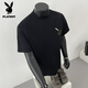 Playboy (Playboy) Sommer Amerikaner Stil hübsches Männer purer Baumwoll kurzärmelige T-Shirt Herren einfache und vielseitige Print-Ins Modemarke Loose Top Black [kleines Bild auf der vorderen linken Seite K1098 Zwei Stücke kleiner Federn suggeriert 90-100jin [Jin gleich 0,5 kg]
