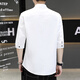 Henry collar cotton and linen long-sleeved shirts for men spring and autumn men's early autumn casual shirts short-sleeved inch shirts 2025 new style CS8K02 mid-sleeve black M 90-110Jin Jin is equal to 0.5 kg