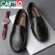 卡帝乐鳄鱼（CARTELO）2025夏季新款真皮商务休闲皮鞋男软底透气休闲套脚英伦豆豆鞋 9901棕色【镂空款】特l价品牌断码 38 特级进口高端