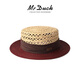Mr DUCK Extra Fine Natural Wheat Straw Raffia Straw Hat French Elegant Flat Top Hat Women's Fashionable Style Hollow Sun Hat Raw Grass/Burgundy (Lightweight and Breathable) M(55-57cm)
