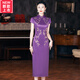 Fumaen high-end young mother wedding dress 2025 new acetate satin embroidery grandma wedding cheongsam fashionable purple L