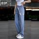 
JEEP SPIRIT Jeep Tennis casual pants men's breathable trendy brand loose wide-leg pants men's versatile drooping ice silk trousers RK1048 black (one set) M