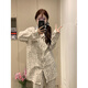 Langsha dulce pijama floral de gris retro para mujeres pantalones de manga larga de estilo femenino