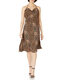 Dress the Population Women's Leopard Sequin Dress Knee Length Party Style Adult Halter Collar Taupe Leopard Medium