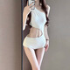 JIOESC Swimsuit Women's 2025 New Bikini Split Long Skirt Seaside Vacation Sexy Small Breasts High-Level Feeling Conservative and Slim Premium White (Two-piece Set) M (75-95)