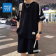 Jewish sports suit men's summer thin loose trendy ice silk short-sleeved T-shirt men's shorts casual two-piece set men's clothing FKS653 black suit 2XL about 150-170Jin [Jin equals 0.5 kg] can be worn