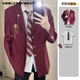 Singer Monkey Suit Set Men's College Style Casual DKJK Small Suit Married Groom Groom Dress Class School Uniform Jacket Men Red Suit + Long Sleeve Shirt + Black Trousers + Tie M