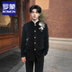 ROMON New Chinese Style Peony Butterfly Embroidered Suit Suit Men's Chinese tunic suit Chinese style Tang suit small suit jacket groom's wedding black suit + pants + white stand-up collar shirt XL