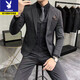 Playboy suit men's high-end business casual suit Korean version slim fit groom and best man wedding dress full set men's black 2-button two-piece set 2XL recommended 135-145Jin Jin equals 0.5 kg