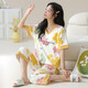 浪莎（LangSha）2025年夏季新品睡衣女短袖纯棉七分裤家居服可外穿学生套装 X9885黄格 短-裤套装 L 建议100-120斤