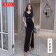 Kuzhang KTV Vestido de noche Mujer 2025 Nuevo Sexy Escotado Falda larga y delgada Técnico de baño de pies Ropa de trabajo Vestido dividido 3883 Negro Talla única 2xl