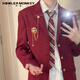 Singer Monkey Suit Set Men's College Style Casual DKJK Small Suit Married Groom Groom Dress Class School Uniform Jacket Men Red Suit + Long Sleeve Shirt + Black Trousers + Tie M