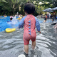 Yun dye children's swimsuit 2025 new one-piece dinosaur horn sunscreen surf suit for boys and girls, infant and toddler quick-drying swimsuit 251 lake blue + sun protection hat 80 cm