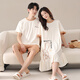 LangSha couple pajamas for women summer pure cotton short-sleeved cute cartoon sweet nightgown 100% cotton men's home wear set 88832 XL women + 3XL men