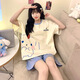 
Xushansi pajamas for women in summer short-sleeved cute cartoon student Korean version loose summer thin home clothes round neck two-piece set 679 green dinosaur M suggests 80-90Jin [Jin equals 0.5 kg]