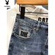 
Playboy 2023 summer denim mid-pants printed trendy brand retro nostalgic washing Korean style slim five-point pants D9901 blue five-point shorts 28