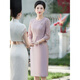 Saimandie's daughter's engaged mother's wedding dress, high-end light luxury young style cheongsam, wedding wedding dress, mother-in-law dress, purple pink, three-quarter sleeves, L recommended 100-110 Jin Jin equals 0.5 kg