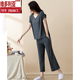 Victoria's style pajamas for women summer short-sleeved nine-quarter pants thin modal new home wear set YM841 bean green XL (suitable for height 165-170CM, weight 120-