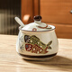 Dingdan ceramic lard jar household kitchen seasoning utensils seasoning jar high temperature resistant seasoning box chili oil jar seasoning salt jar carp small - hole lid (with spoon)