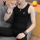 Playboy (PLAYBOY) men's summer pure cotton vest thin tight elastic fitness vest sleeveless sports T-shirt solid color base shirt 6296 black solid color M 80-100Jin Jin equals 0.5 kg