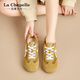 LA CHAPELLE SATOS MUJERES SOMBRES SOLO COMENDIDOS ALMENTRACIÓN ALGERA CAPACIONES para mujeres 2025 Nuevo verano de malla delgada versátiles versátiles casuales zapatos planos amarillos xxe6625-2 37