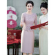 Saimandie's daughter's engaged mother's wedding dress, high-end light luxury young style cheongsam, wedding wedding dress, mother-in-law dress, purple pink, three-quarter sleeves, L recommended 100-110 Jin Jin equals 0.5 kg