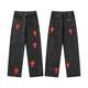 Crowxin offizieller 2025 Trendy Brand Cross Stickerei High Street Amerikanische vielseitige Männer und Frauen lose Jeanshosen gerade Hosen 9928 Black 9928 Black S