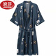 LangSha light luxury nightgown men's summer short-sleeved thin ice silk bathrobe men's mid-length sexy pajamas spring and autumn home clothes 13006 dark gray letter robe short-sleeved 3XL 185 170-200Jin Jin equals 0.5 kg