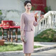 Saimandie's daughter's engaged mother's wedding dress, high-end light luxury young style cheongsam, wedding wedding dress, mother-in-law dress, purple pink, three-quarter sleeves, L recommended 100-110 Jin Jin equals 0.5 kg