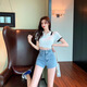 S.SOFEA Korean style slimming wide-leg denim shorts for women summer new casual loose-fitting hot pants black high quality 6195 L