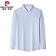皮尔卡丹（pierre cardin）品牌春秋季100%桑蚕丝长袖衬衫男士中年休闲浅色条纹衬衣免烫 BY9906款-兰格 S 165/48【适合体重90-120斤】