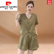 Pierre cardin cotton and linen set for women summer 2025 new European products casual, fashionable and fashionable loose shorts shorts two-piece set mustard green XL [recommended 110-125 Jin [Jin equals 0.5 kg]]