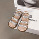 Girls Princess Sandals 2025 Summer New Children's Sandals Soft Sole Medium and Large Children's Open Toe Sandals Velcro Girls Silver Size 27 Inner Length Approximately 16.7cm
