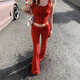 Jingpufei Halsweste Hosenträger hoher Taille schlank und leicht ausgestellte Hose zweiteiliger Set 6167# rote Weste s