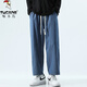 
Woodpecker retro jeans men's spring American high street men's loose wide-leg trousers casual spring and autumn pants black XL [recommended weight 125-135 Jin [Jin equals 0.5 kg]]
