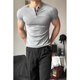 SMVP floral gray slim waist henley short-sleeved men's summer American heavyweight muscular T-shirt fitness bottoming shirt light gray M suitable for 100-120Jin Jin equals 0.5 kg