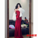 Xuan Tuya French tube top light wedding dress super fairy red simple engagement dress banquet welcome dressing gown wedding bride toasting dress red M