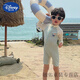 Disney children's swimsuit for boys and girls 2025 new one-piece long-sleeved sunscreen quick-drying swimsuit baby beach vacation swimsuit Coconut Dinosaur (+ Hat) 90 #